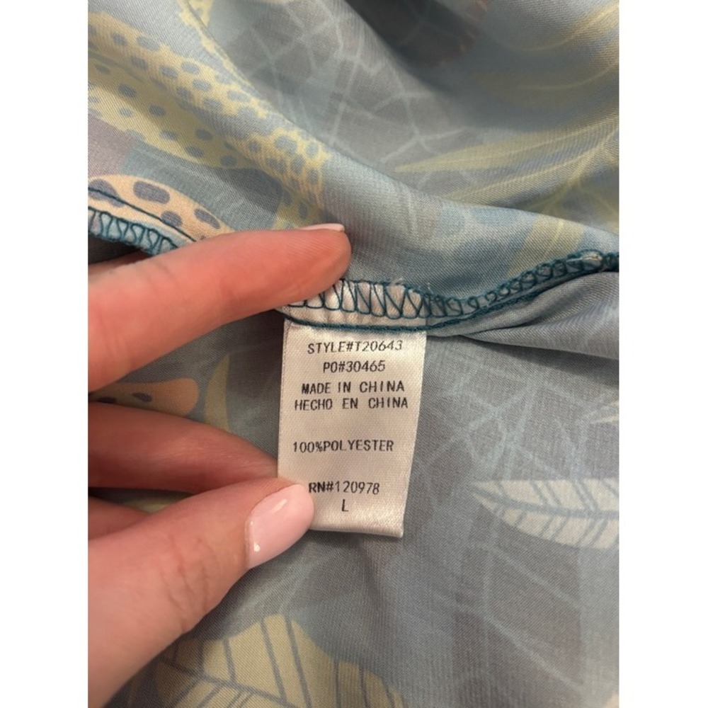 Entro Blouse Womens Large Teal Leopard Jungle Print Satin V-Neck Short Sleeve - Picture 9 of 9